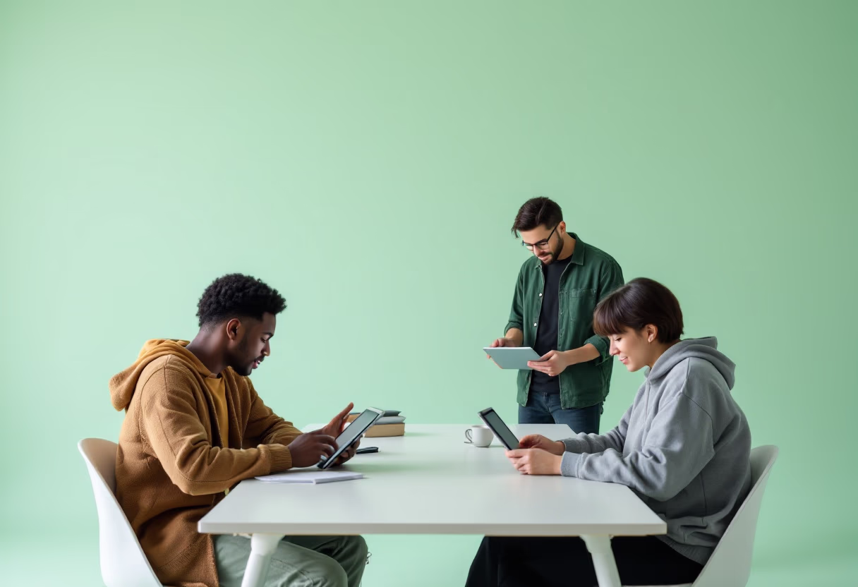 Estudiantes aprendiendo con tecnología